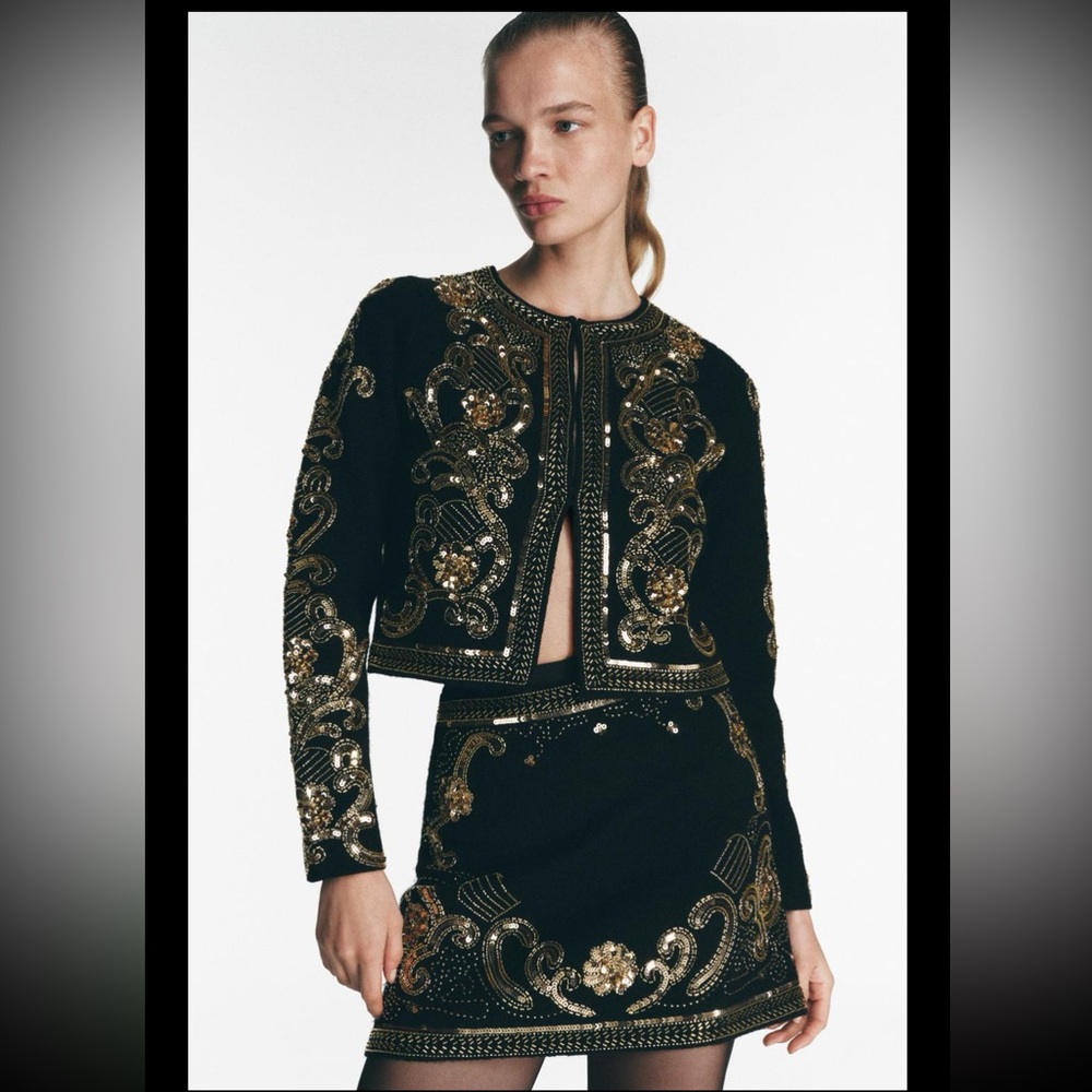 Zara beaded sequins skirt